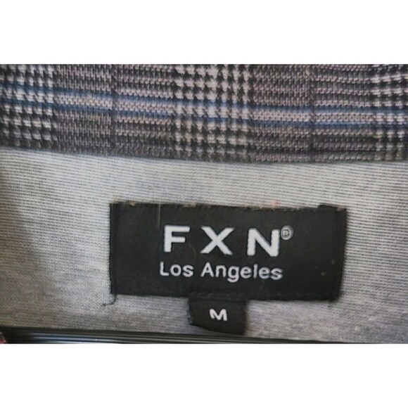 FXN Los Angeles Jacket Mens M Plaid Full Zip Red Stripe Gray Medium Track Casual - Picture 4 of 4